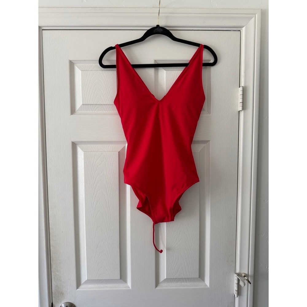 ta3 hi cut plungey one piece swimsuit in red, women size x-large & short torso